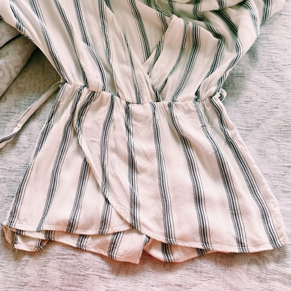 Lulu’s White Striped Short Sleeve V-Neck Romper - Picture 13 of 15